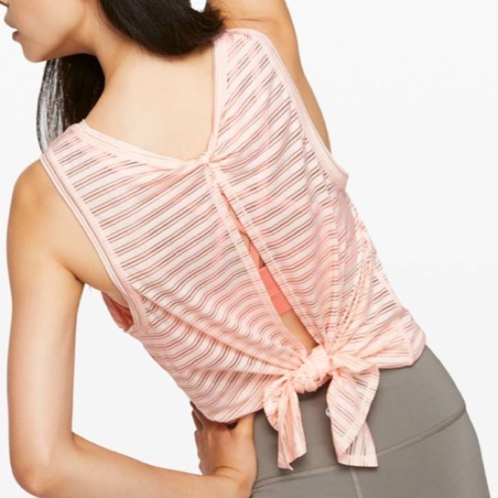 Lululemon Meet Halfway Tank Top Striped Butter Pink Open Tie Back